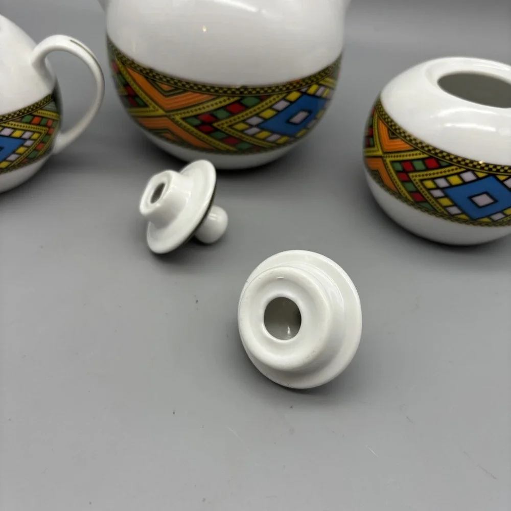 Ethiopian Coffee / Tea Pot Set Fine Porcelain Creamer And Sugar